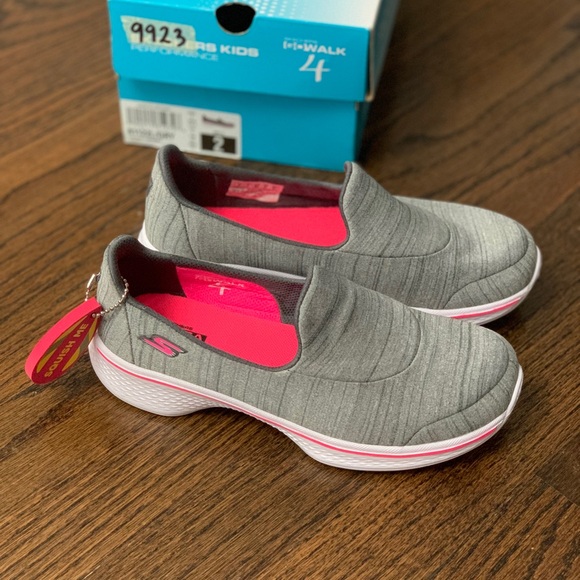 New Skechers Go Walk 4 Gray & Pink Girls Size 2 - Picture 2 of 13